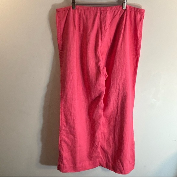 OLSEN SZ 14 100% Linen Vibrant Pink Wide-Leg Pants Drawstring High Rise Unlined - Picture 6 of 9